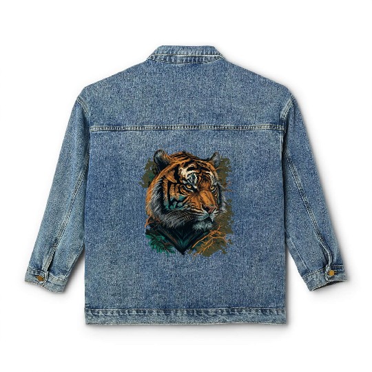 Tiger Face Portrait Classic Women's Denim Jackets