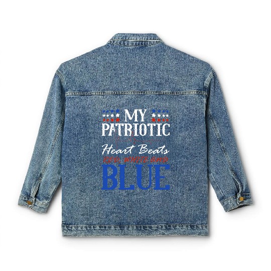 My Patriotic Heart Beats Red White and Blue 4th Classic Women's Denim Jackets