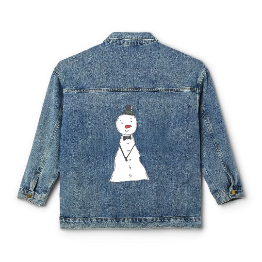 funny snowman with mustache and carrot Classic Women's Denim Jackets
