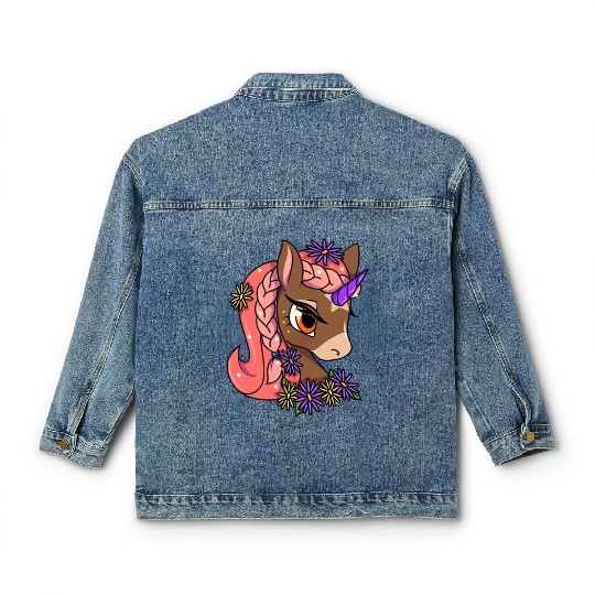 Cute Unicorn Motif Children Girl Classic Women's Denim Jackets
