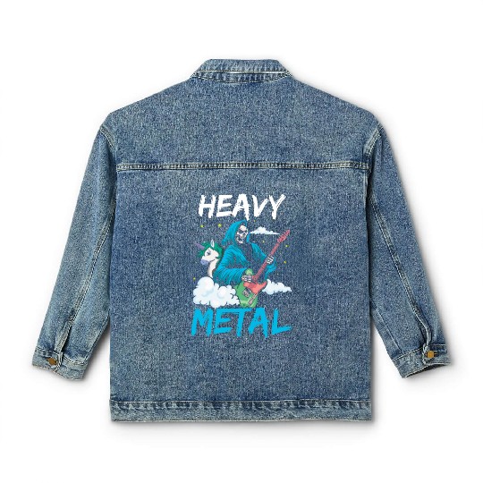 Grim Bone Unicorn Guitar Metal Music Heavy Rock Classic Women's Denim Jackets