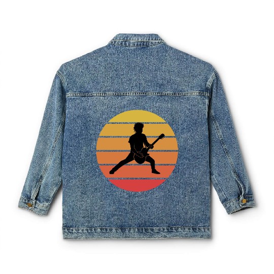Bass Guitar Player Musician Bassist Vintage Retro Classic Women's Denim Jackets