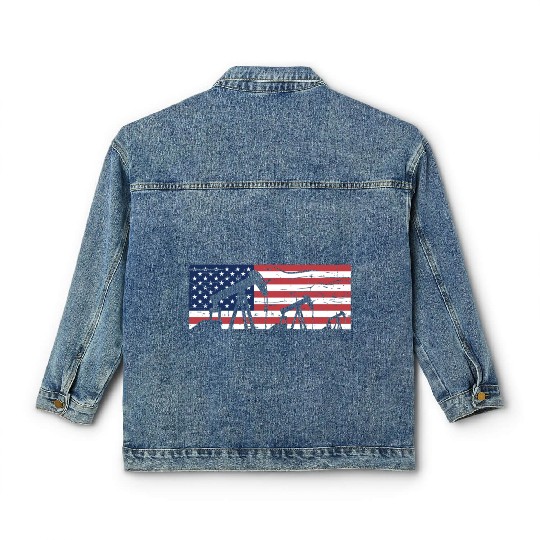 US American Flag Oilfield Oil Field Rig Refinery W Classic Women's Denim Jackets