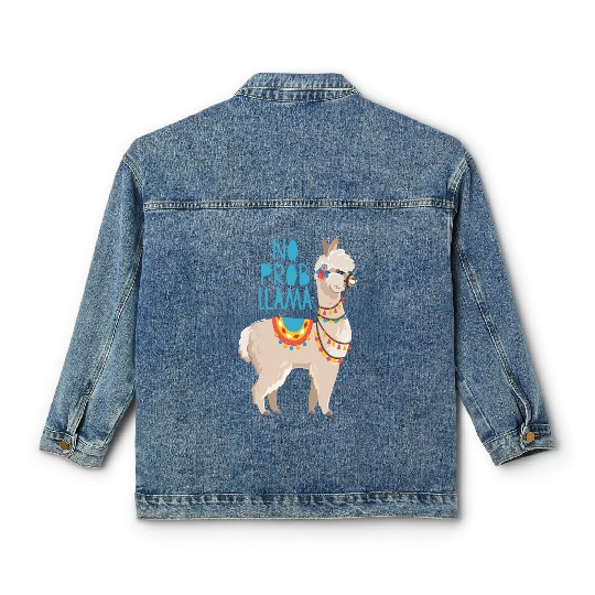 no probllama funny lama comic no problem cute Classic Women's Denim Jackets
