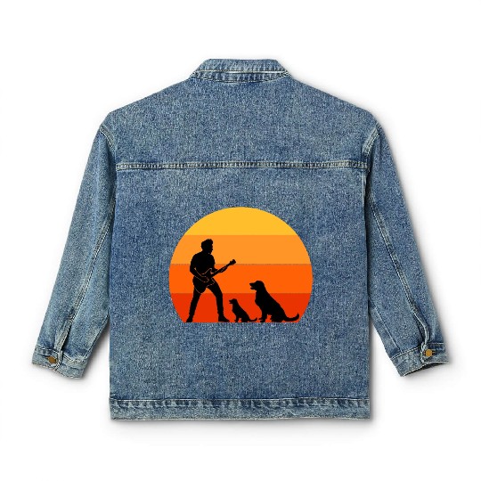 Guitar Player Pet Dog Animal Musician Bassist Classic Women's Denim Jackets