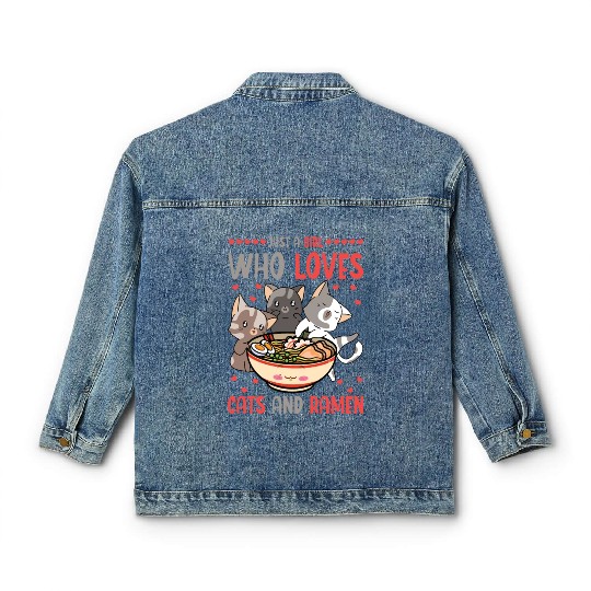 Ramen And Cats Fan Ramen Noodle Soup Classic Women's Denim Jackets