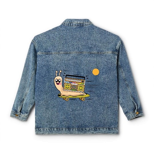 Snail with his skateboard and boombox Classic Women's Denim Jackets