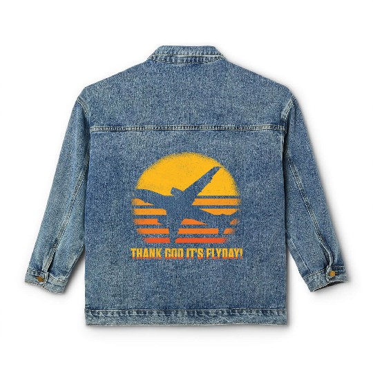 Thank God It's Flyday! Aviation Pilot Airline Classic Women's Denim Jackets