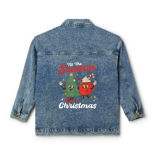 Tis The Season Christmas Tree Coffee Latte Classic Women's Denim Jackets