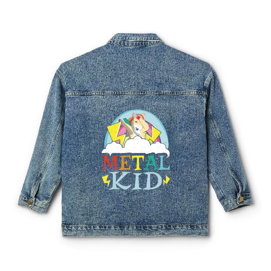 Guitar Metal Kid Music Rock Dab Unicorn Kawaii Classic Women's Denim Jackets