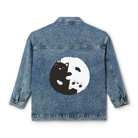 ying yang cat Classic Women's Denim Jackets