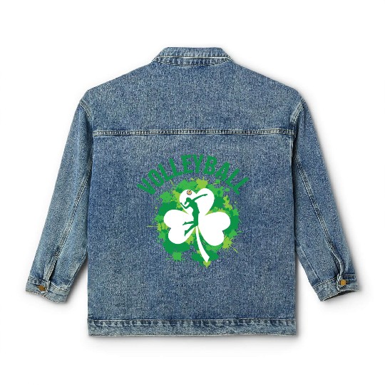Volleyball Shamrock Irish Sports St Pattys Day Classic Women's Denim Jackets