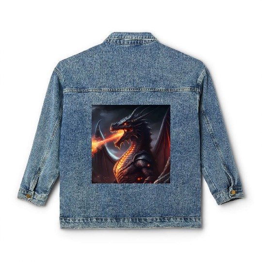 Dark Fantasy fire breathing dragon version 2 Classic Women's Denim Jackets