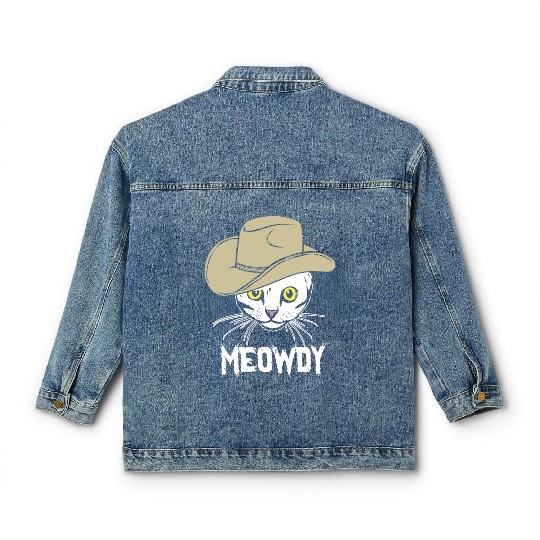 Meowdy Funny Cat Cowboy Hat Design Classic Women's Denim Jackets