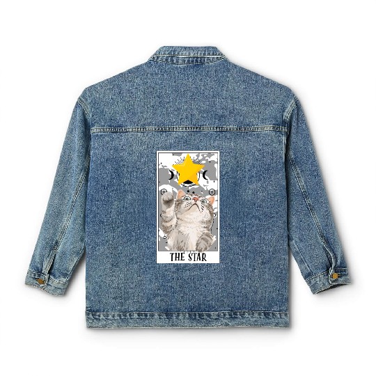 The Star Tarot Card Funny Cat Tarot Card A Tarot Classic Women's Denim Jackets