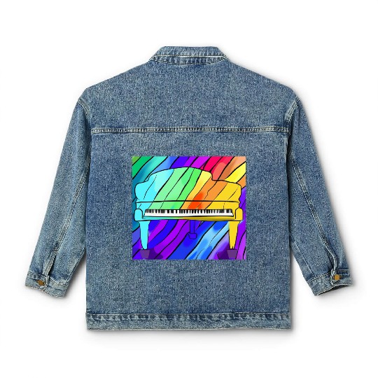 piano in front of a colorful rainbow Classic Women's Denim Jackets