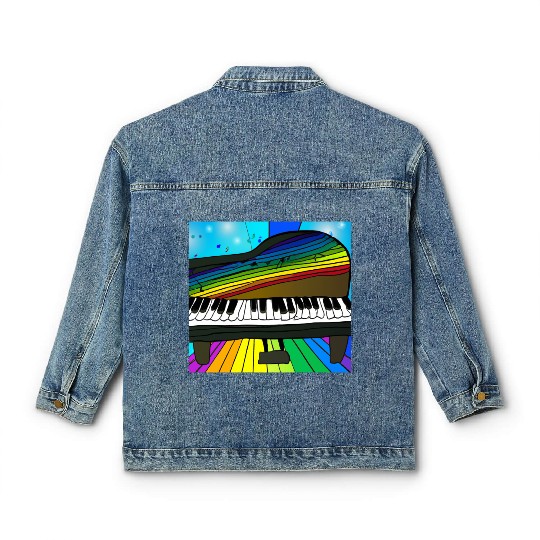 piano in front of a colorful rainbow Classic Women's Denim Jackets