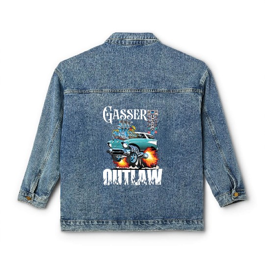 Gasser Outlaw Class Vintage Drag Racing Race Car Classic Women's Denim Jackets