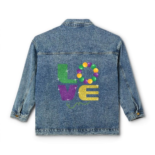 Love New Orleans Festival Parade Beads Mardi Gras Classic Women's Denim Jackets