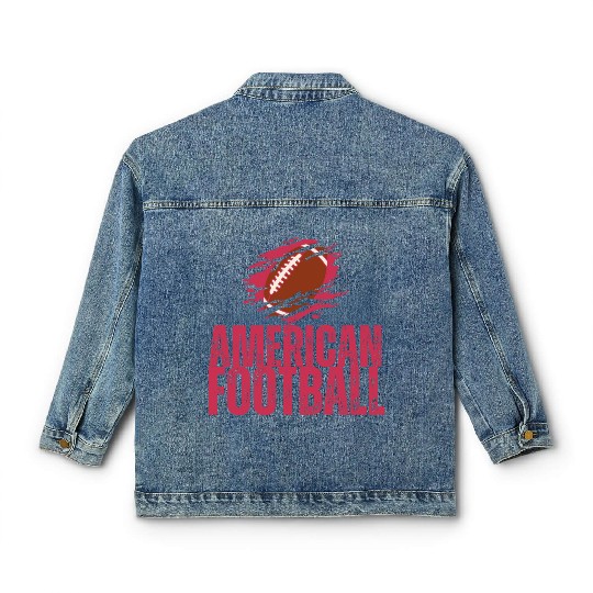 Red American Football Sport Design Game Day Tees Classic Women's Denim Jackets