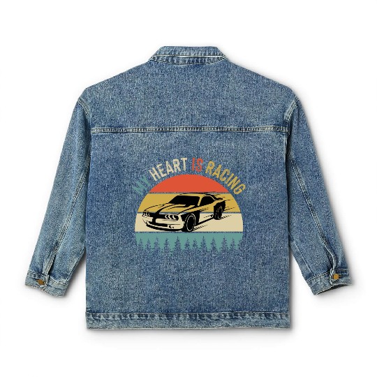 Fathers Day Retro Vintage Speedway Car Racing Classic Women's Denim Jackets