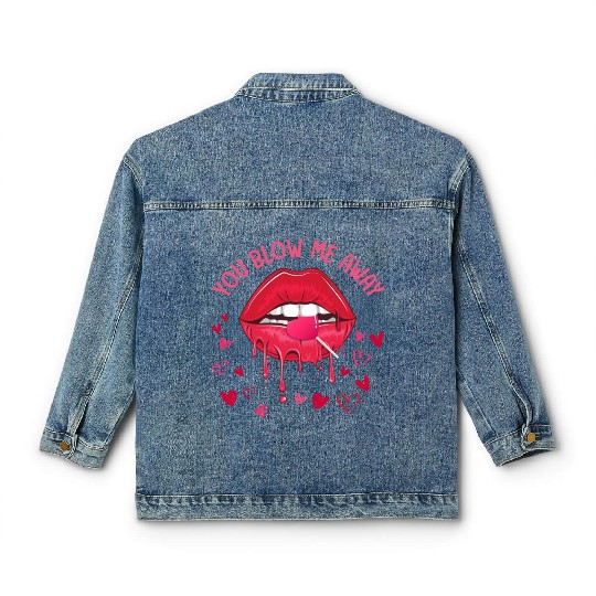 You Blow Me Away Lip Heart Lollipop Valentines Day Classic Women's Denim Jackets