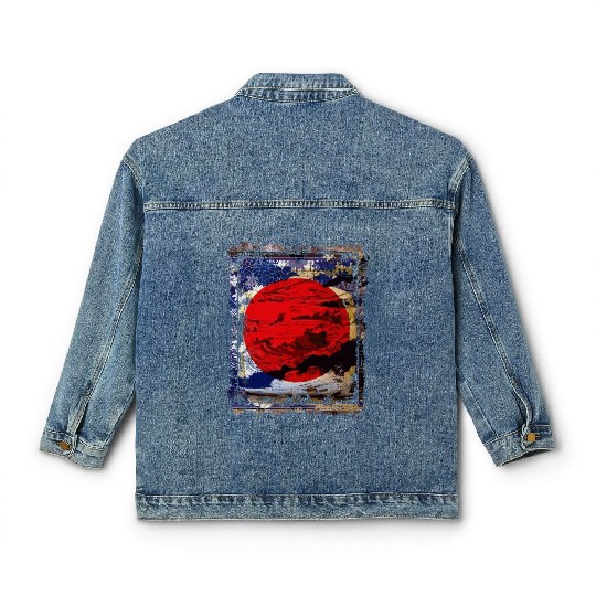 Japan Flag Red Circle Blue Mountain Collage Art 74 Classic Women's Denim Jackets