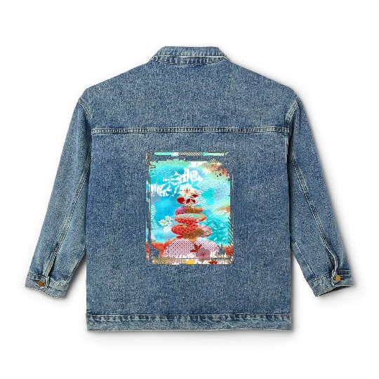Japan Zen Buddhism Balancing Stones Rocks Cherry Classic Women's Denim Jackets