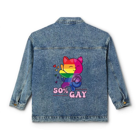 50% Gay Bi Bisexual Pride Kawaii Cat Kawaii Classic Women's Denim Jackets