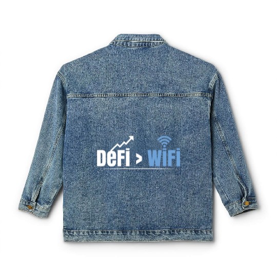 DeFi Over WiFi Funny Crypto Bitcoin Classic Women's Denim Jackets