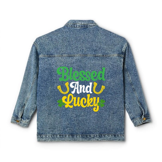 Blessed And Lucky Shamrock St. Patricks Day Irish Classic Women's Denim Jackets