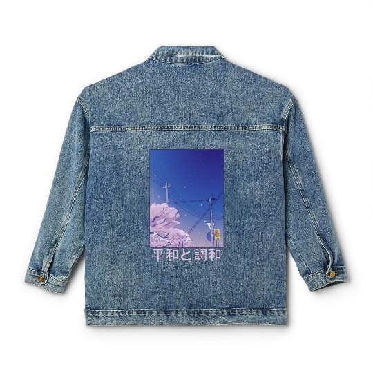 Night Stars Sky Japanese Vaporwave Cherry Blossom Classic Women's Denim Jackets
