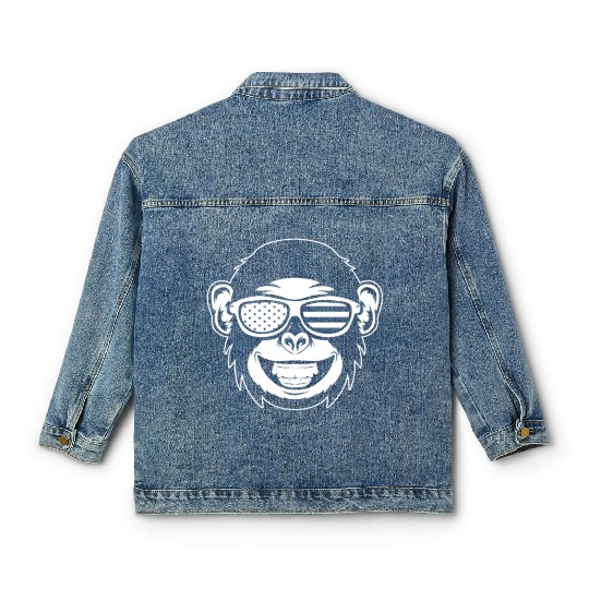 Chimpanzee Orangutan Monkey Head Monkey Classic Women's Denim Jackets