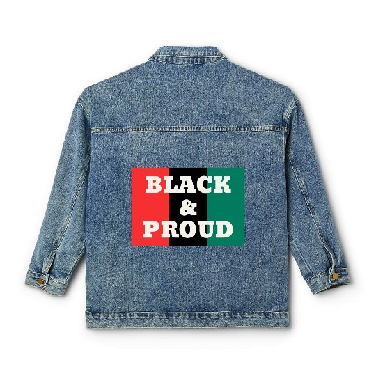 Black and Proud on a Red, Black, and Green Colors Classic Women's Denim Jackets