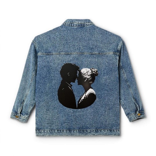 Sweet Couple's Loving Embrace, Valentine's Gift, Classic Women's Denim Jackets