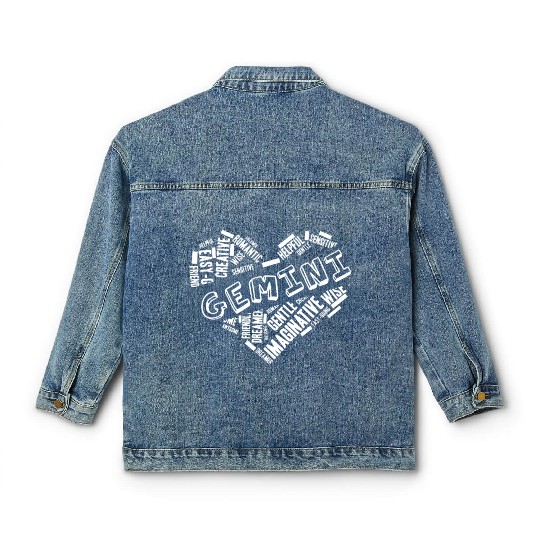 Gemini Heart Word Cloud Doodle Astrology Zodiac St Classic Women's Denim Jackets