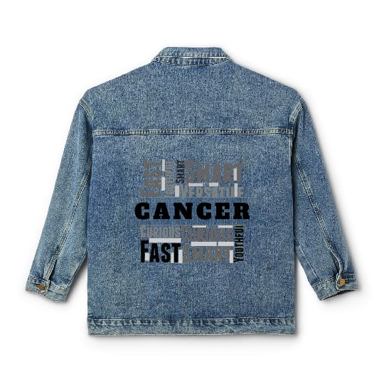 Cancer Zodiac Star Sign Word Cloud Square Monochro Classic Women's Denim Jackets