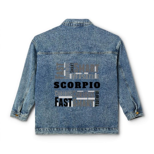 Scorpio Zodiac Star Sign Word Cloud Square Monochr Classic Women's Denim Jackets