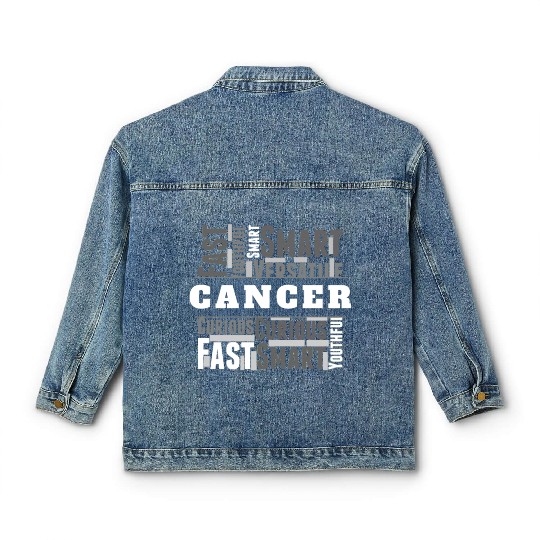 Cancer Zodiac Star Sign Word Cloud Square Monochro Classic Women's Denim Jackets
