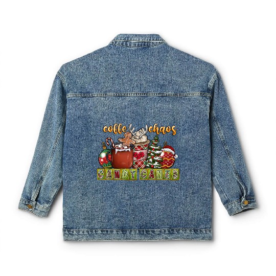 Coffe Chaos Candy Canes Classic Women's Denim Jackets