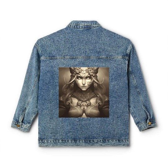 Warrior princess wearing gothic plate dark fantasy Classic Women's Denim Jackets