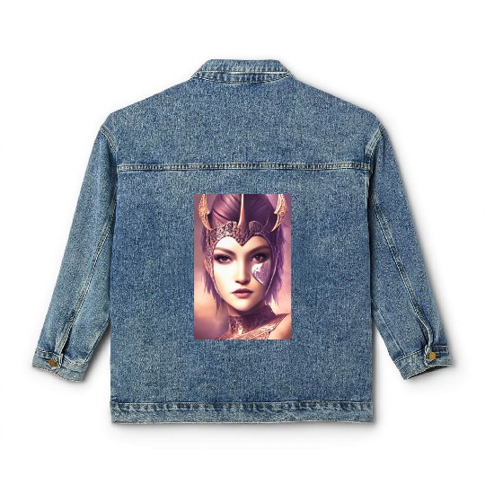Warrior princess wearing gothic plate dark fantasy Classic Women's Denim Jackets