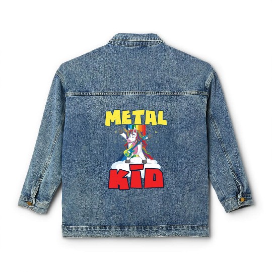 Rock Sign Guitar Unicorn Rainbow Metal Kid Music Classic Women's Denim Jackets