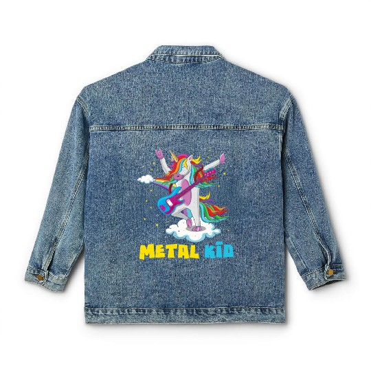 Guitar Unicorn Rainbow Metal Kid Music Rock Sign Classic Women's Denim Jackets