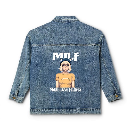 MILF Man I love Felines Funny Cat Cute Anime Girl Classic Women's Denim Jackets