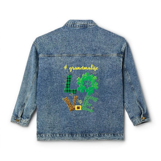 Love Grandma Shamrock Saint Patrick Day Classic Women's Denim Jackets