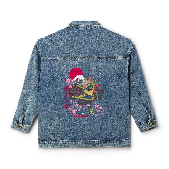 Japanese Tokyo Dragon Asian Vintage Retro Style Classic Women's Denim Jackets