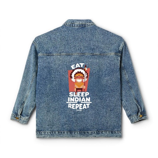 Eat Sleep Indian Repeat Native American People Classic Women's Denim Jackets