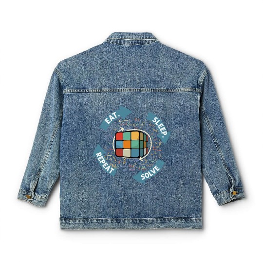 Eat Sleep Solve Repeat Math Speed Cubing Genie Classic Women's Denim Jackets
