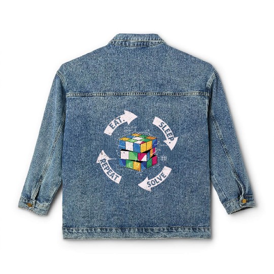 Eat Sleep Solve Repeat Math Speed Cubing Genie Classic Women's Denim Jackets